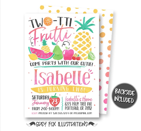Two-Tti Frutti Invitation, Tutti-frutti Birthday Invitation, Tutti-frutti Party, Fruits Invitation, 2nd Birthday, Party, Digital, Printable Il_570xn