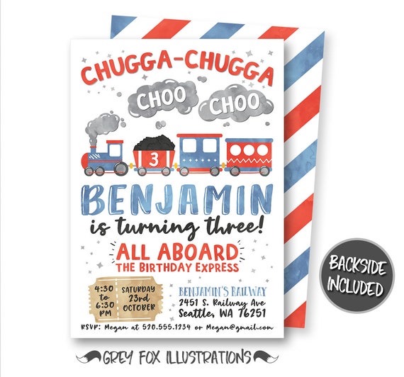 Train Ticket Invitation, Train Birthday Invitation, Train Invitation, Train Invites, Train Party, Steam Engine, Personalized, Printables Il_570xn
