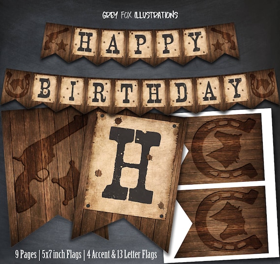 Wanted Banner, Cowboy Happy Birthday Banner, Wanted Birthday, Western Party, Cowboy favors, Cowgirl Banner, Cowboy Party, Digital, Printable Il_570xn