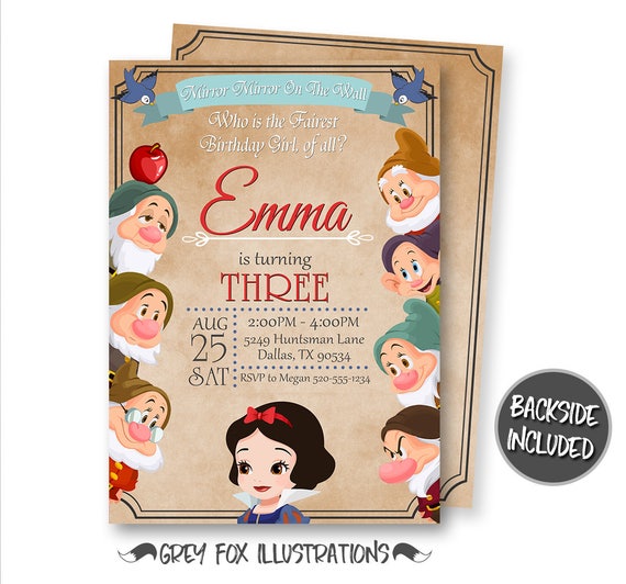 Snow White Invitation, Snow White Birthday Invitation, Snow White Party, Princess Snow White, Personalized, Printable, Seven Dwarfs, Invites Il_570xn