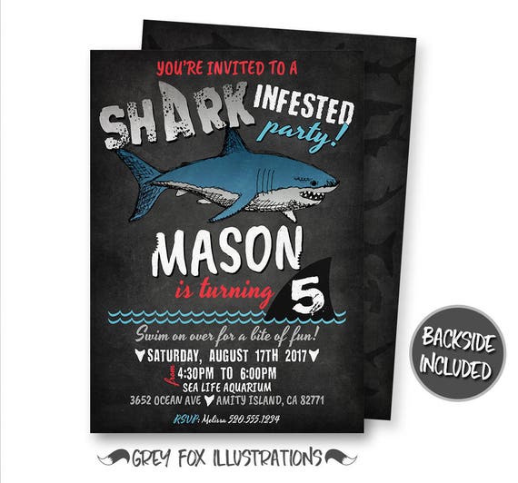 Shark Invitation, Shark Birthday Invitation, Shark Party, Pool Party, Shark Attack, Shark Infested, Invite, Digital, Printable, Personalized Il_570xn