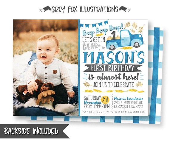 Blue Truck Picture Invitation, Blue Truck Invitation, Blue Truck Party, Blue Truck Invitation, Birthday Invitation, Printables, Digital, DIY Il_570xn