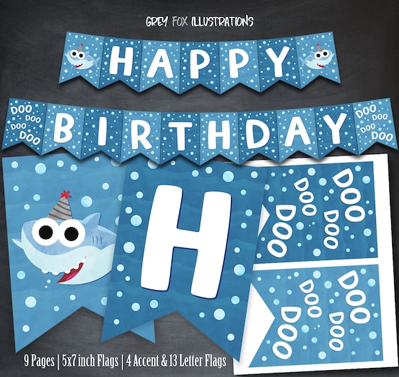 Baby Shark Banner, Baby Shark Happy Birthday Banner, Baby Shark Printables, Baby Shark Party, Shark Birthday, Birthday supplies, Digital Il_570xn
