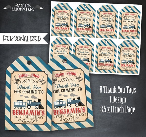 Train Ticket Thank You Tags, Train Birthday Favors, Train Thank You Tags, Train Birthday Party, Steam Engine Tags, Personalized, Printables Il_570xn