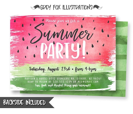 Summer Party Invitation, Watermelon Invitation, Summer Invitation, Summer Invites, Pool Party Invitation, Pool Party, Digital, Printable DIY Il_570xn