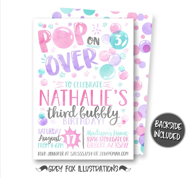 Bubbles Party Invitation Bubble Birthday Invitation Bubbly Etsy