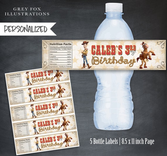 Woody Bottle Labels, Woody Water Bottle Labels, Toy Story Bottle Labels, Toy Story Favors, Woody Party, Personalized, Juice Labels, Digital Il_570xn