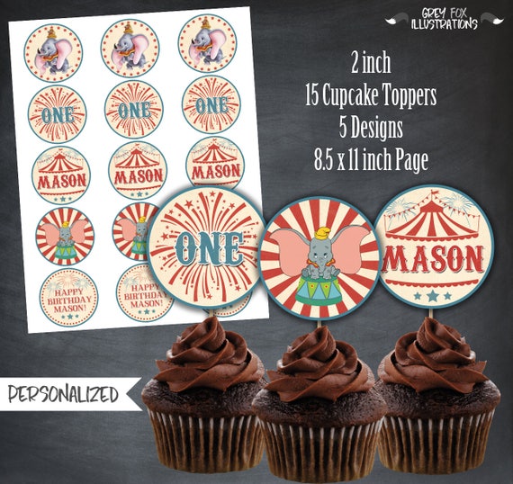 Dumbo Cupcake Toppers, Dumbo Thank You Tags, Dumbo Circus, Dumbo ...