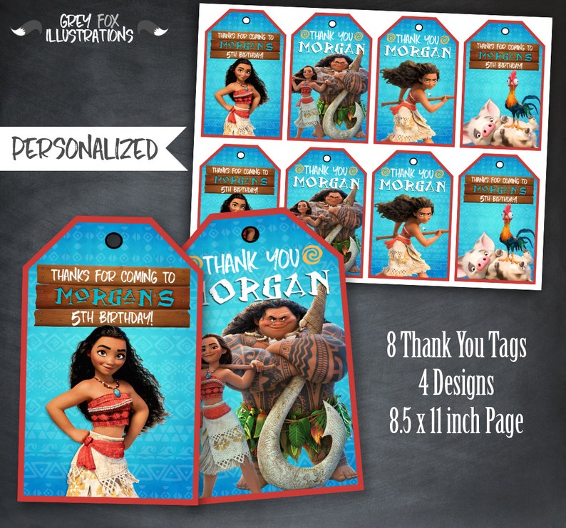 Moana Thank You Tags Moana Tags Birthday Favors Moana | Etsy