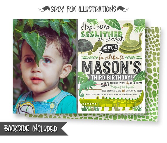 Reptile Birthday Invitation, Reptile Picture Invitation, Reptile Printable Invitation, Lizard Invite, Snake Invitation, Printable Invitation Il_570xn