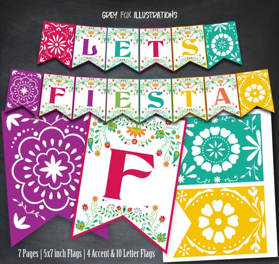 Fiesta Banner, Fiesta Party Banner, Fiesta Printables, Fiesta Party, Fiesta Favors, Papel Picado Banner, Banner Flags, Digital, Mexican, DIY Il_570xn