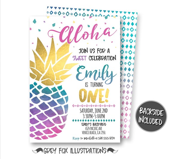 Pineapple Invitation, Pineapple Birthday Invitation, Pineapple Party, Luau Invitation, Hawaiian Invitation, Printable, Digital, Personalized Il_570xn