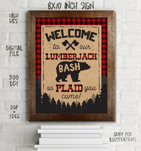 Lumberjack Party Sign Plaid