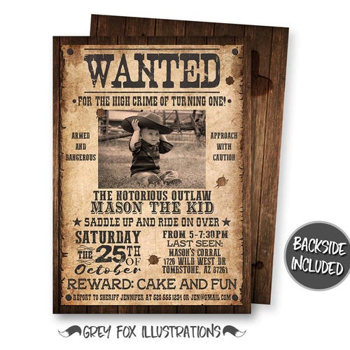 Wanted Poster Invitation Template With Photo Cowboy Birthday | Etsy