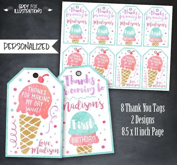 Watercolor Ice Cream Favor Tags
