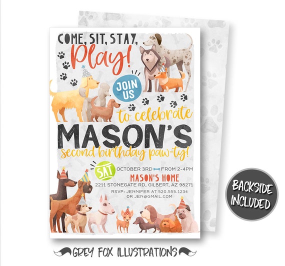 Dog Birthday Party Invitation, Dog Invitation, Puppy Invitation, Puppy ...