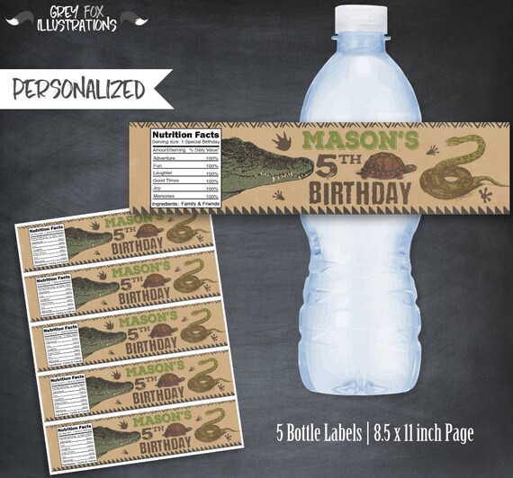 Reptile Bottle Labels, Reptile Labels, Reptile Wraps, Reptile Printables, Crocodile Bottle Labels, Snake, Frogs, Turtle, Personalized, Party Il_570xn