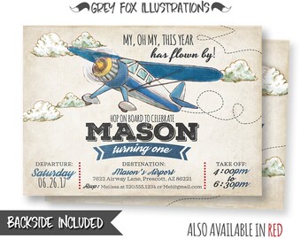 Plane Invitation, Airplane Invitation, Vintage Plane Invitation, Vintage Airplane Invitation, Airplane Party, Birthday, Printables, Digital