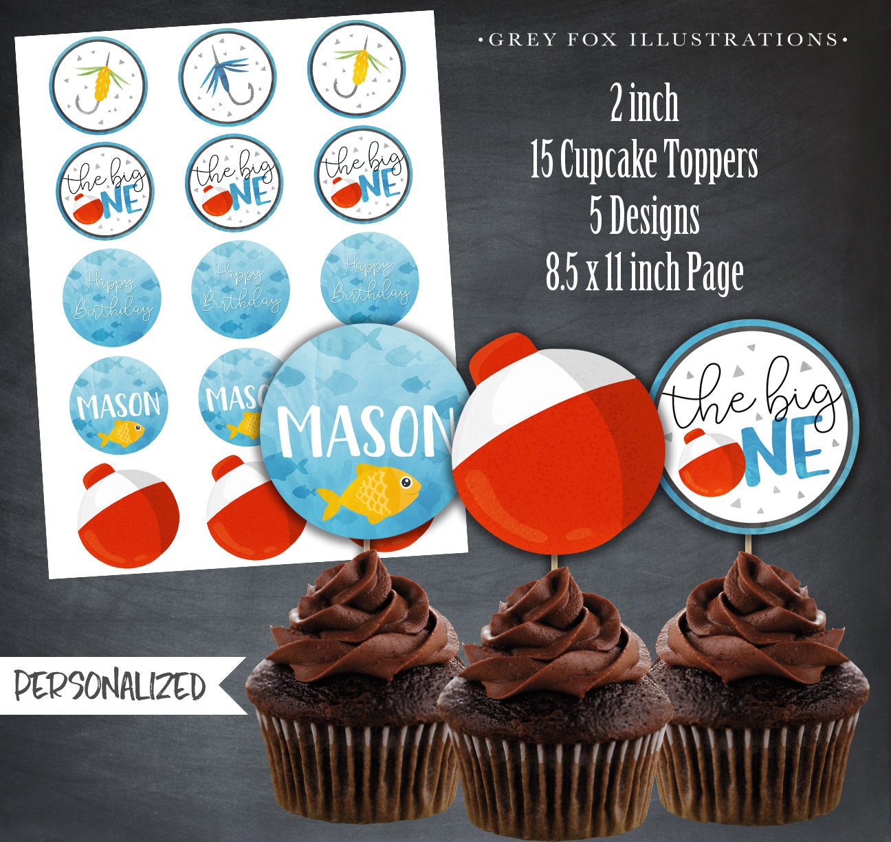 Fishing Cupcake Toppers Fishing Favors Fishing Tags Fishing Etsy