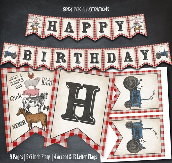 Farm Banner, Farm Happy Birthday Banner, Farm Animals Banner, Tractor ...