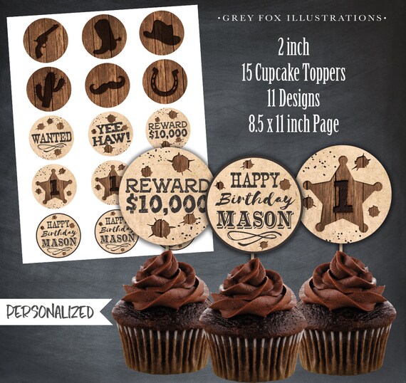 Western Cupcake Toppers, Cowboy Favors, Cowboy Thank You Tags, Cowboy Party, Western Cupcakes, Personalized, Printables, Digital, DIY Il_570xn