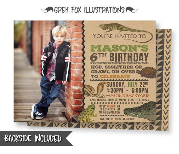 Reptile Birthday Invitation Reptile Picture Invitation Reptile