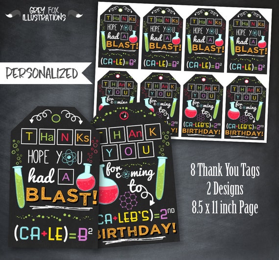 Science Thank You Tags, Science Favors, Science, Science Birthday Party, Mad Science Tags, Mad Scientist Party, Personalized, Printables Il_570xn