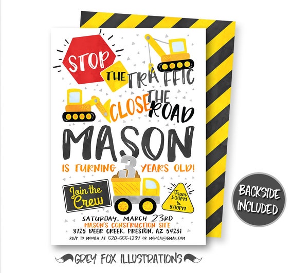 Construction Birthday Invitation, Yellow Dump Truck Invitation, Caution Invitation, Construction Invites, Construction Party, Printables Il_570xn