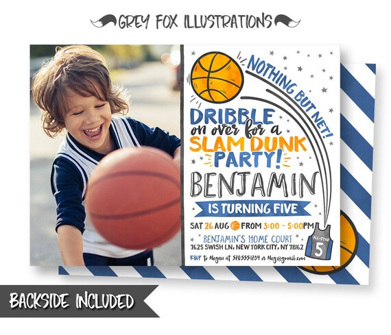 Basketball Picture Invitation, Basketball Invitation, Basketball Party, Basketball Digital, Slam Dunk Party, Personalized, Printables Il_570xn