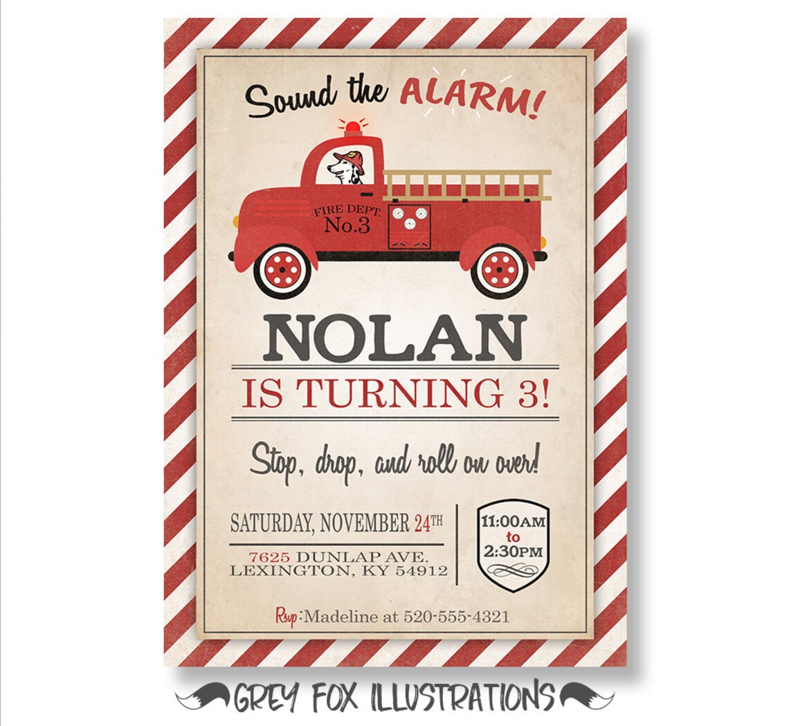 Fire Truck Invitation FireTruck Invitation Fire Engine Etsy