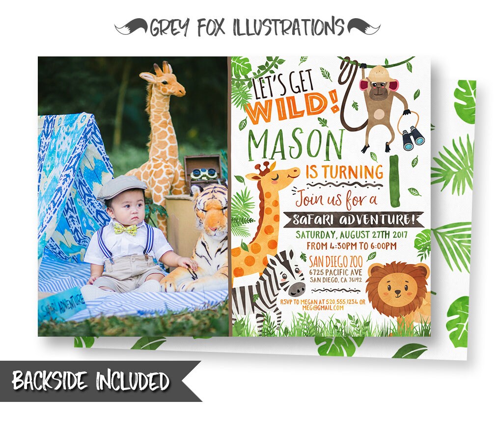Safari Picture Invitation Jungle Invitation Safari Birthday Etsy