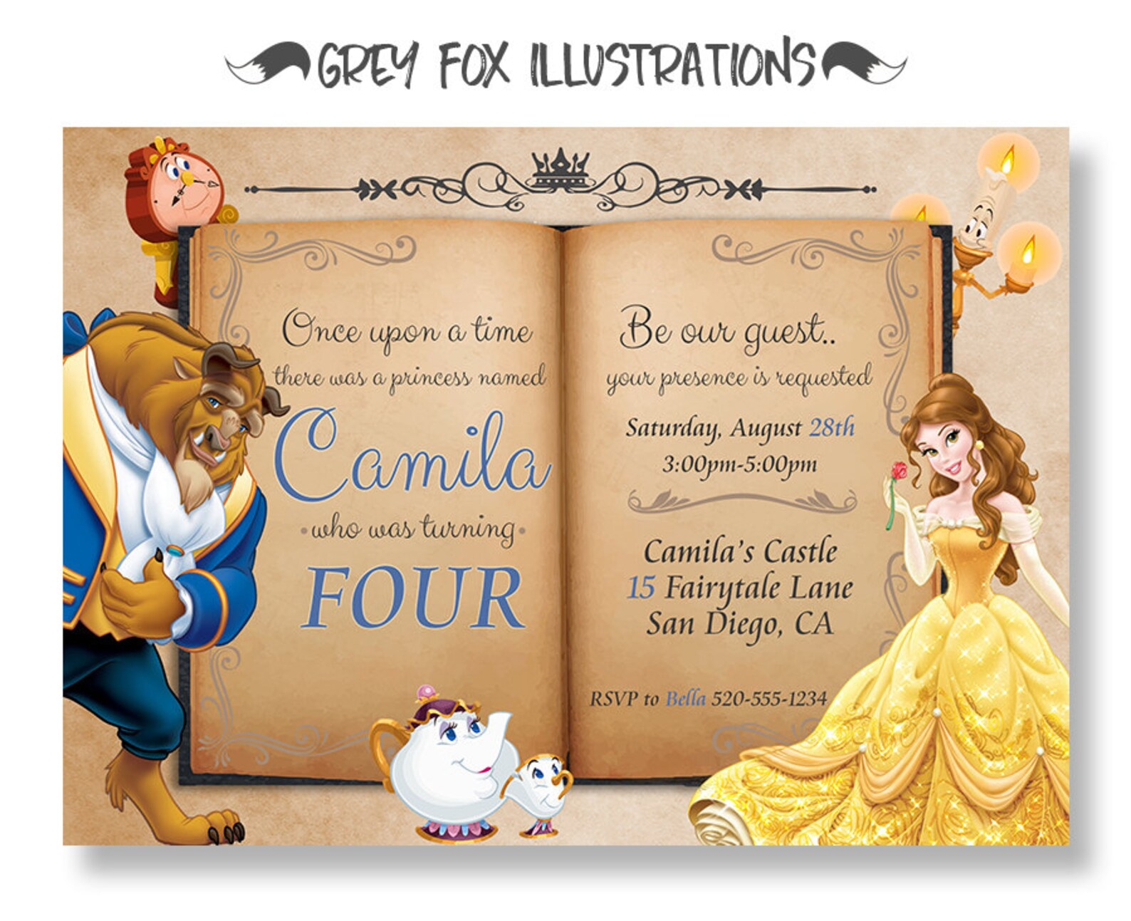 Beauty and the Beast Invitation Belle Invitation Beauty and Etsy