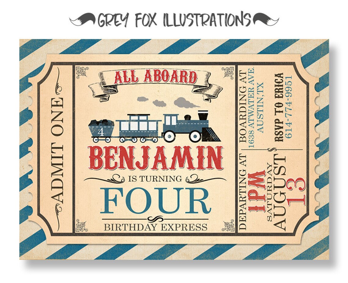 Train Ticket Invitation Train Birthday Invitation Train Etsy