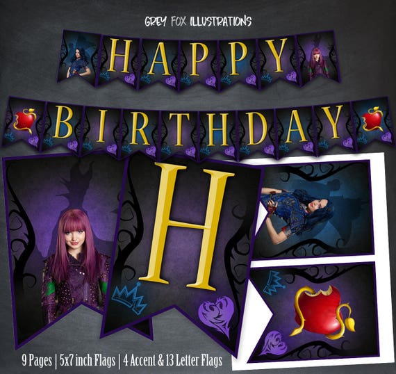 Descendants Banner, Descendants Birthday Banner, Descendants Party, Descendants Printables, Mal and Evie Banner, Descendants Printables Il_570xn