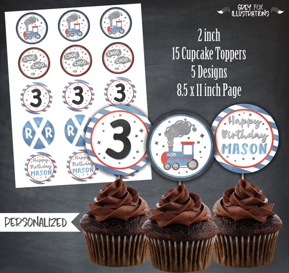 Train Cupcake Toppers Train Favors Train Tags Steam Engine
