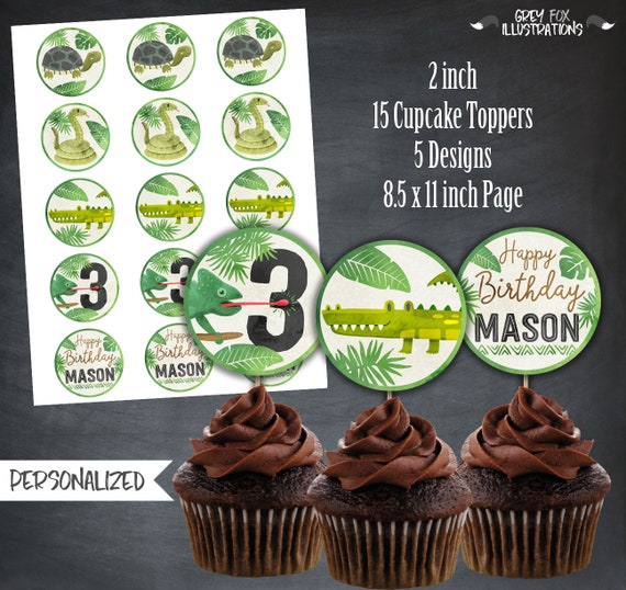 Reptiles Cupcake Toppers, Reptile Favors, Reptile Tags, Reptile Party, Reptile Cupcakes, Lizard, Personalized, Printables, Digital, DIY Il_570xn