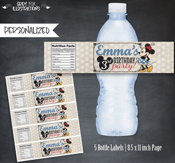 Minnie Bottle Labels, Vintage Minnie Labels, Minnie Labels, Minnie Favors, Minnie Mouse Party, Personalized, Juice Labels, Digital, DIY Il_570xn