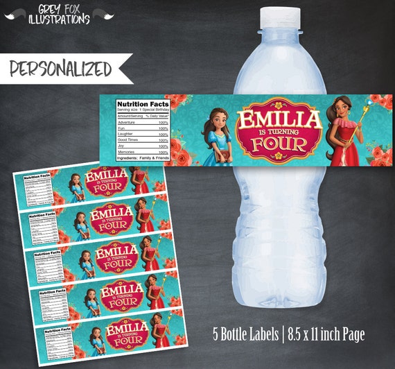 Elena of Avalor Bottle Labels, Elena Juice Labels, Elena of Avalor Favors, Printables, Personalized Bottle Labels, Party, Wraps Il_570xn