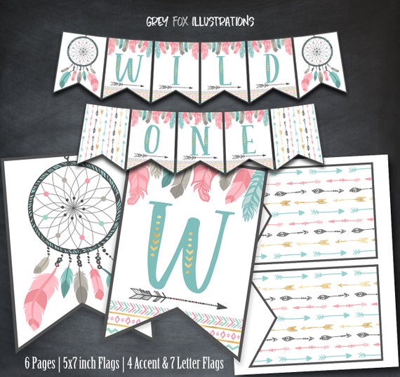 Wild One Banner, Wild One Girl Banner, Wild One Party, Wild One Birthday, Wild One Printables,Favors, birthday supplies, flags Il_570xn