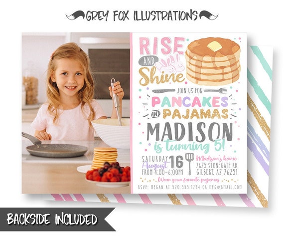 Pancakes and Pajamas Picture Invitation, Pancakes Birthday Invitation, Pajamas Photo Invitations, Pancakes Birthday, Printable, Digital, DIY Il_570xn