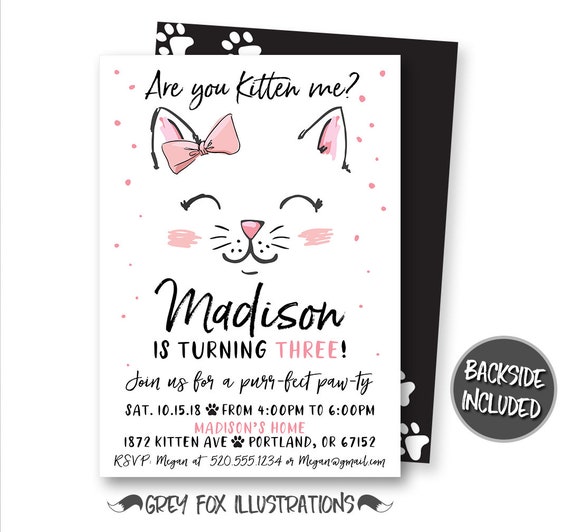 kitten invitation cat invitation kitty invitations kitten etsy kitten invitations