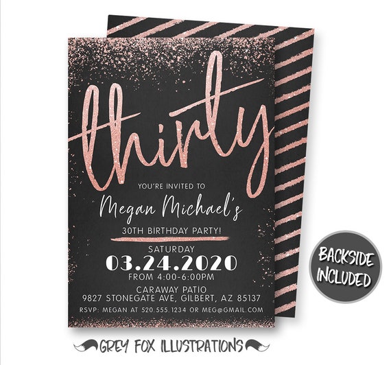 Thirty Birthday Invitation, Thirty Party Invitation, Thirty Invitation, Rose Gold Invitation, Printables, Cake Invites, Personalized, DIY Il_570xn