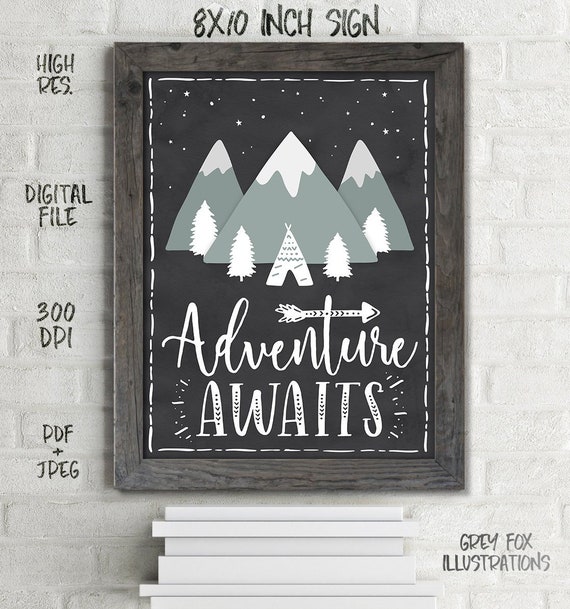 Adventure Awaits Sign, Adventure Sign,Adventure Poster, Boho Decor, Adventure Awaits Party, Adventure Birthday, Printables, DIY, Digital Il_570xn