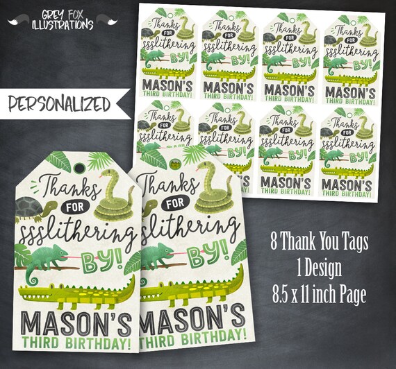 Reptile Thank You Tags, Reptile Favors, Reptile Tags, Reptile Birthday Party, Snakes, Crocodiles, Frogs, Lizard, Personalized, Printables Il_570xn