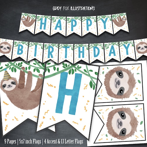 Birthday Party Decor Birthday Sign Printable Sign Sloth Kids Party Birthday Sign Template Printable Birthday Party Signs