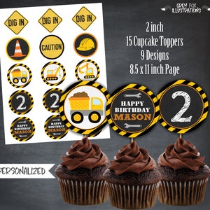 12x Construction Tools Cupcake Topper Pick Digger Sign Lolly Loot Bag Party