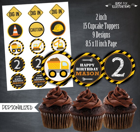 Construction Cupcake Toppers, Construction Favors, Construction Tags, Construction Party, Birthday, Personalized, Printables, Digital, DIY Il_570xn