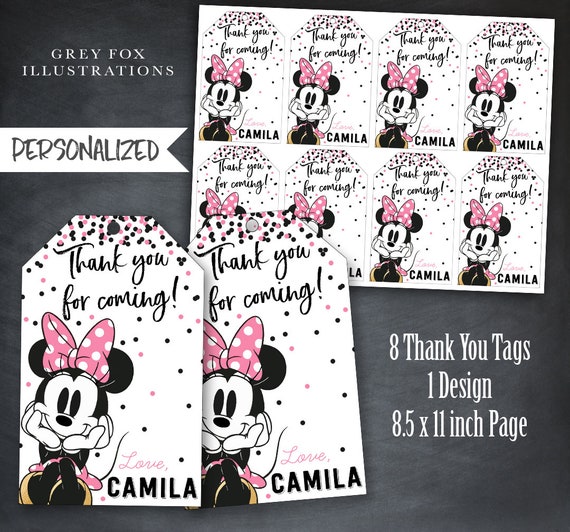 Minnie Mouse Thank You Tags, Minnie Mouse Favors, Pink and Gold Minnie Tags, Minnie Birthday Party, Pink and Gold, Personalized, Printables Il_570xn