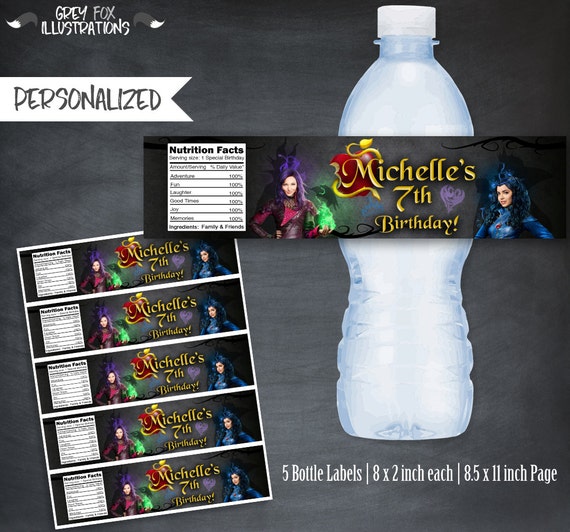 Descendants Bottle Labels, Descendants Juice Labels, Descendants Favors, Printables, Personalized Bottle Labels, Party, Wraps, Digital, DIY Il_570xn