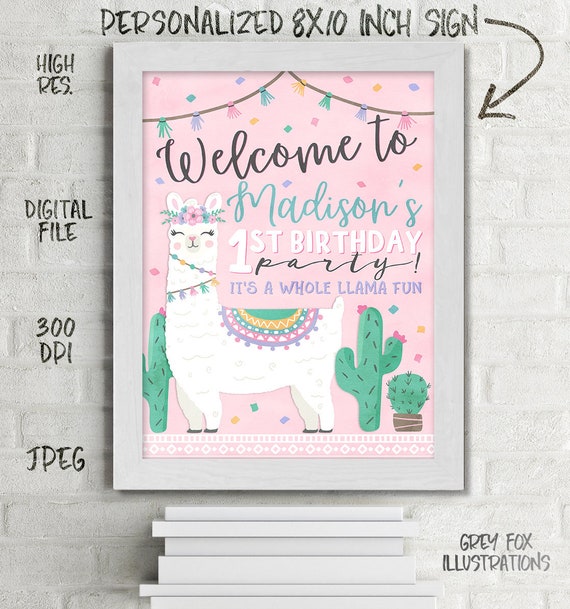 Llama Sign, Llama Welcome Sign, Llama Party, Llama Decor, Llama Birthday, First Birthday Sign, Watercolor, Printables, Digital Il_570xn